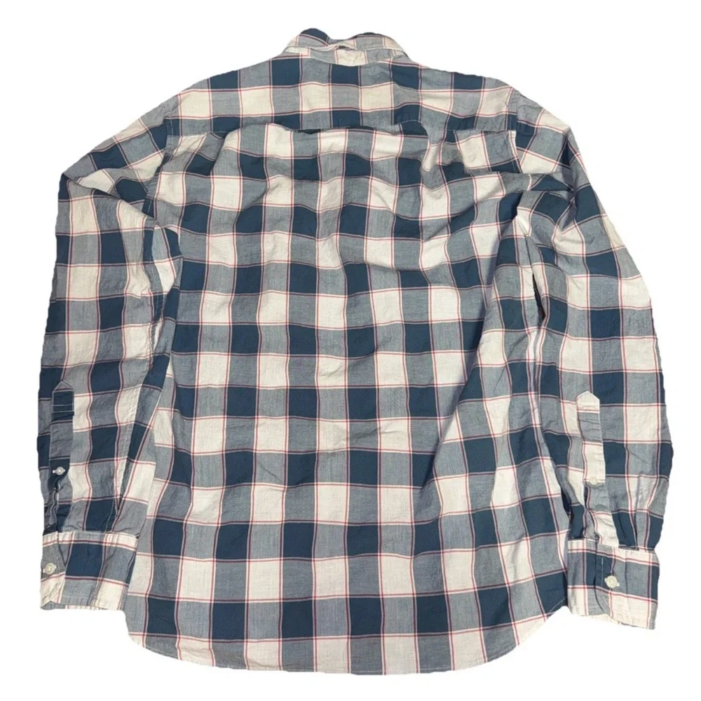 100% Cotton‎ Shirting Sewn For J. Crew Slim Small Blue Red Plaid Preppy Academia